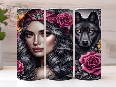 Wolf Mandala Empowered Woman Tumbler Wrap, Strong Woman Art, Fierce Female Gift, Spiritual Wolf Pattern, Boho Tattoo Tumbler, Sacred Geometry Art, Empowered Woman Design Sublimation Lara' s Designs 