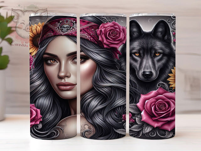 Wolf Mandala Empowered Woman Tumbler Wrap, Strong Woman Art, Fierce Female Gift, Spiritual Wolf Pattern, Boho Tattoo Tumbler, Sacred Geometry Art, Empowered Woman Design Sublimation Lara' s Designs 