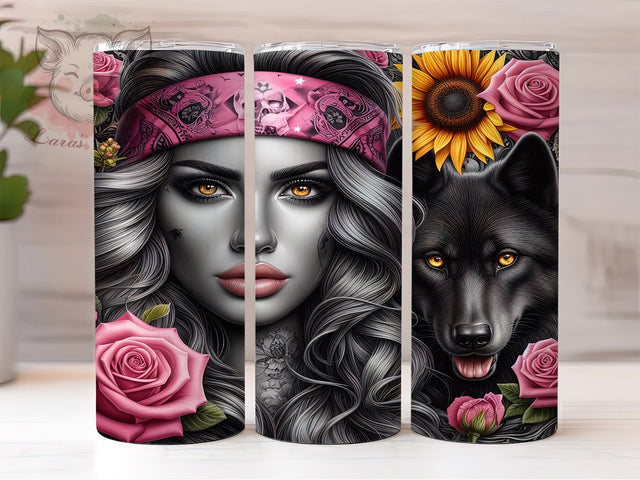 Wolf Mandala Empowered Woman Tumbler Wrap, Strong Woman Art, Fierce Female Gift, Spiritual Wolf Pattern, Boho Tattoo Tumbler, Sacred Geometry Art, Empowered Woman Design Sublimation Lara' s Designs 