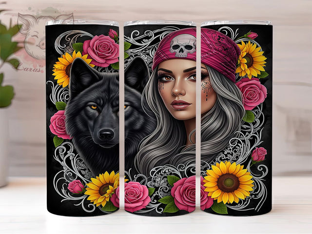 Wolf Mandala Empowered Woman Tumbler Wrap, Strong Woman Art, Fierce Female Gift, Spiritual Wolf Pattern, Boho Tattoo Tumbler, Sacred Geometry Art, Empowered Woman Design Sublimation Lara' s Designs 