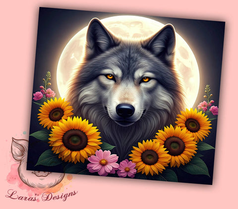 Wolf Moon Floral Nature 20oz Tumbler, Moon Tumbler, Floral Tumbler, Sublimation Wrap, 20oz Tumbler, Wolf Moon Design, Nature Tumbler Sublimation Lara' s Designs 