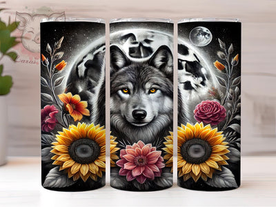 Wolf Moon Floral Nature 20oz Tumbler, Moon Tumbler, Floral Tumbler, Sublimation Wrap, 20oz Tumbler, Wolf Moon Design, Nature Tumbler Sublimation Lara' s Designs 