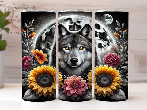 Wolf Moon Floral Nature 20oz Tumbler, Moon Tumbler, Floral Tumbler, Sublimation Wrap, 20oz Tumbler, Wolf Moon Design, Nature Tumbler Sublimation Lara' s Designs 