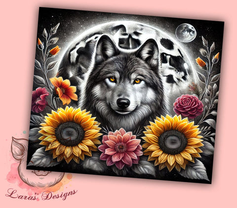 Wolf Moon Floral Nature 20oz Tumbler, Moon Tumbler, Floral Tumbler, Sublimation Wrap, 20oz Tumbler, Wolf Moon Design, Nature Tumbler Sublimation Lara' s Designs 