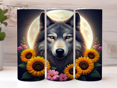 Wolf Moon Floral Nature 20oz Tumbler, Moon Tumbler, Floral Tumbler, Sublimation Wrap, 20oz Tumbler, Wolf Moon Design, Nature Tumbler Sublimation Lara' s Designs 