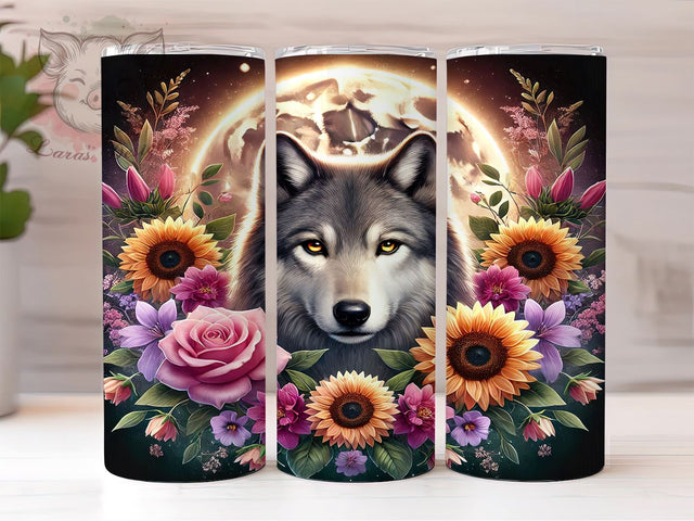 Wolf Moon Floral Nature 20oz Tumbler, Moon Tumbler, Floral Tumbler, Sublimation Wrap, 20oz Tumbler, Wolf Moon Design, Nature Tumbler Sublimation Lara' s Designs 