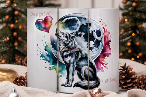 Wolf Moon Heart 20oz Tumbler Wrap Sublimation DesignSVG 