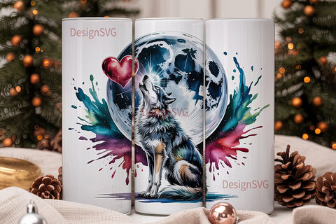 Wolf Moon Heart 20oz Tumbler Wrap Sublimation DesignSVG 