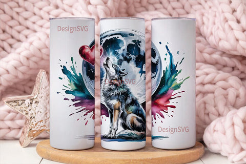 Wolf Moon Heart 20oz Tumbler Wrap Sublimation DesignSVG 