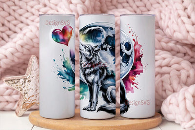 Wolf Moon Heart 20oz Tumbler Wrap Sublimation DesignSVG 