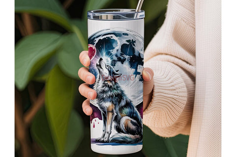 Wolf Moon Heart 20oz Tumbler Wrap Sublimation DesignSVG 