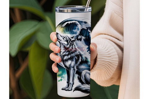 Wolf Moon Heart 20oz Tumbler Wrap Sublimation DesignSVG 