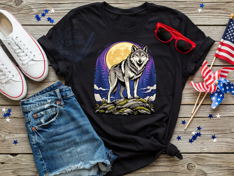 Wolf Moon Spirit T-Shirt PNG, Gray Wolf, Majestic Animal, Nature Scene, Sublimation PNG, Outdoor Adventure, Wilderness Spirit Sublimation ToriDesigns 