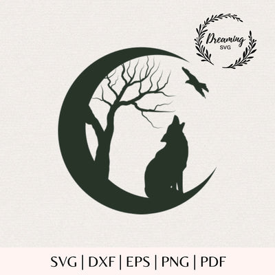 Wolf Moon SVG Cut File for Cricut, Mountain Forest Silhouette Clipart, Wild Animal Digital Download SVG DreamingSVG 