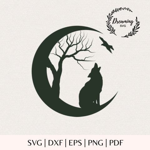 Wolf Moon SVG Cut File for Cricut, Mountain Forest Silhouette Clipart, Wild Animal Digital Download SVG DreamingSVG 