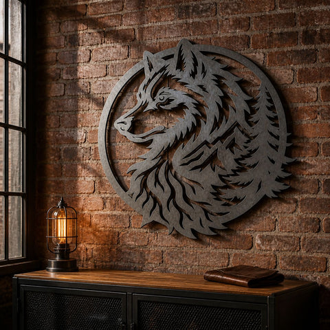 Wolf Mountain Laser SVG | Wolf Metal Art DXF | Wildlife CNC Cut File | Rustic Cabin Wall Decor | Plasma Cutting Design SVG HappyDesignStudio 