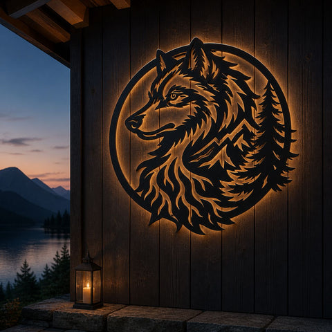 Wolf Mountain Laser SVG | Wolf Metal Art DXF | Wildlife CNC Cut File | Rustic Cabin Wall Decor | Plasma Cutting Design SVG HappyDesignStudio 