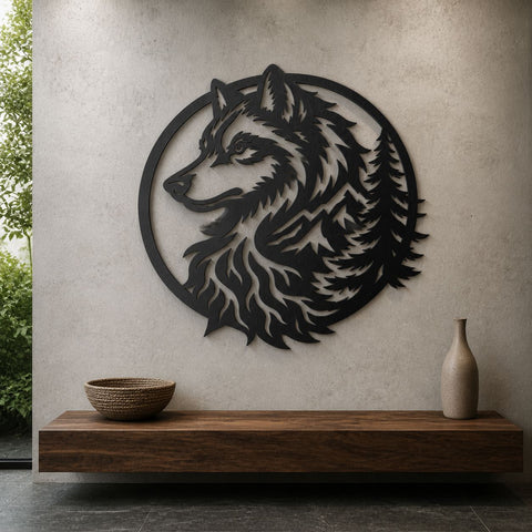 Wolf Mountain Laser SVG | Wolf Metal Art DXF | Wildlife CNC Cut File | Rustic Cabin Wall Decor | Plasma Cutting Design SVG HappyDesignStudio 