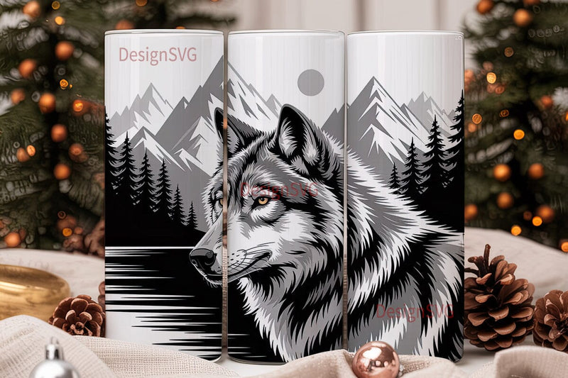 Wolf Mountain Scene 20oz Tumbler Wrap Sublimation DesignSVG 