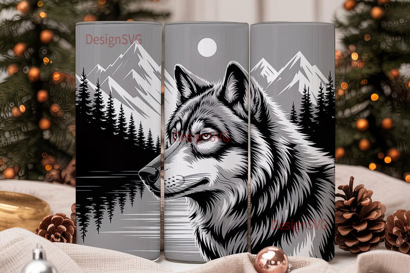 Wolf Mountain Scene 20oz Tumbler Wrap Sublimation DesignSVG 