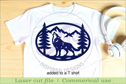 Wolf mountain scene Oval wall sign laser cut file SVG APInspireddesigns 