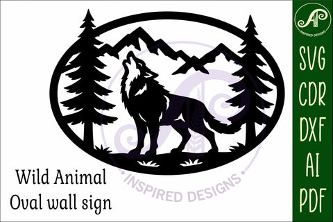 Wolf mountain scene Oval wall sign laser cut file SVG APInspireddesigns 