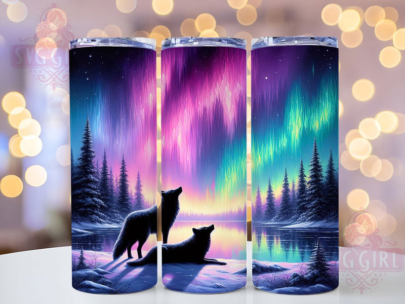 Wolf Northern Lights Tumbler Wrap, Northern Lights Wrap, 20oz Sublimation PNG, Wildlife Tumbler, Aurora Borealis Cup, Wolf Lover Tumbler, Nature Themed Wrap Sublimation SvggirlplusArt 