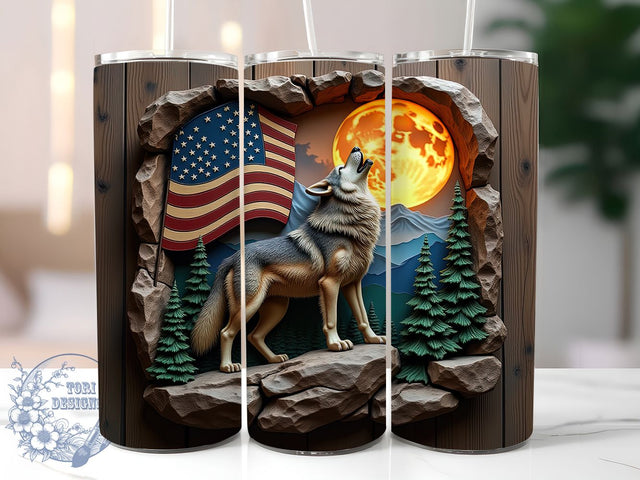 Wolf Patriotic 20oz USA Rustic Tumbler, American Flag Tumbler, 20oz Sublimation Wrap, Rustic Wood Tumbler, Wild Animal Tumbler, USA Pride Gift Sublimation ToriDesigns 