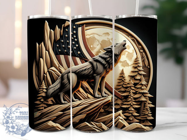 Wolf Patriotic 20oz USA Rustic Tumbler, American Flag Tumbler, 20oz Sublimation Wrap, Rustic Wood Tumbler, Wild Animal Tumbler, USA Pride Gift Sublimation ToriDesigns 
