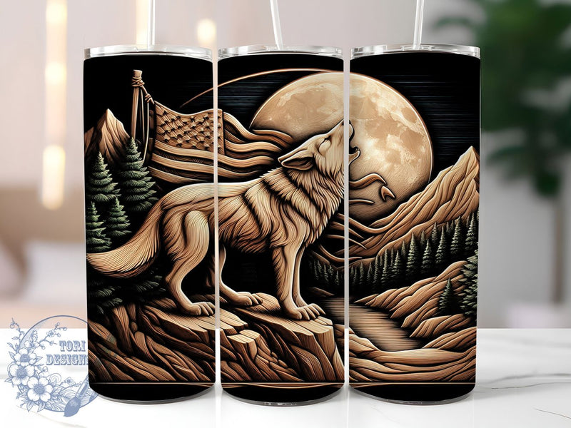 Wolf Patriotic 20oz USA Rustic Tumbler, American Flag Tumbler, 20oz Sublimation Wrap, Rustic Wood Tumbler, Wild Animal Tumbler, USA Pride Gift Sublimation ToriDesigns 