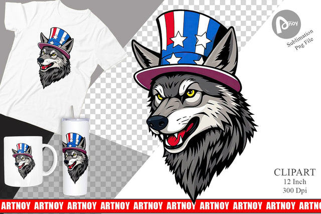 Wolf Patriotic Clipart Sublimation artnoy 