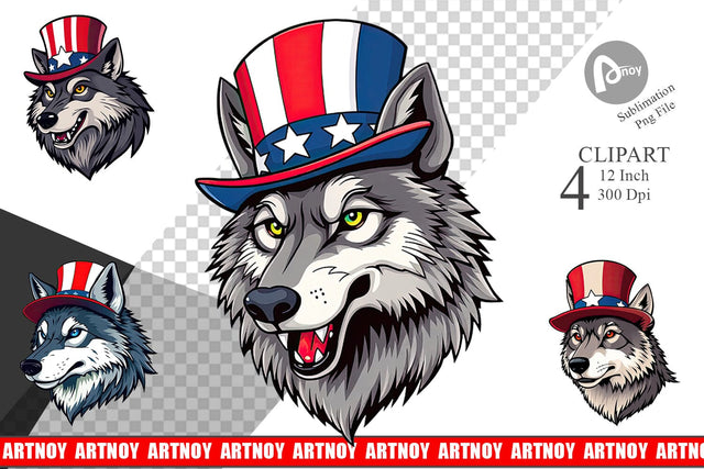 Wolf Patriotic Clipart Sublimation artnoy 
