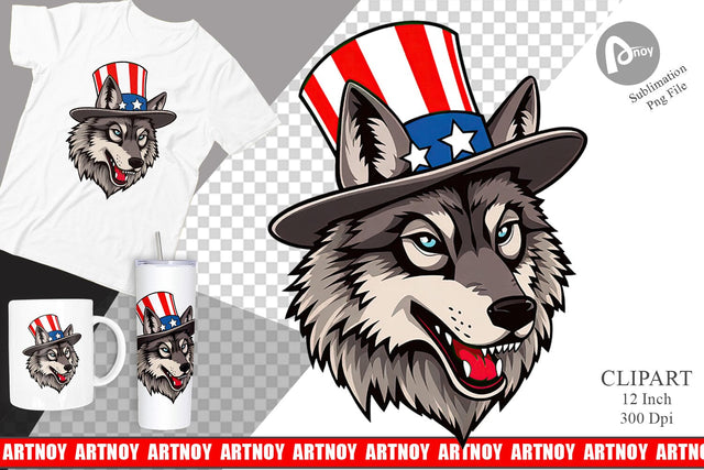 Wolf Patriotic Clipart Sublimation artnoy 