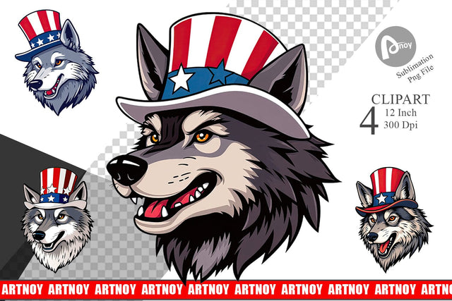 Wolf Patriotic Clipart Sublimation artnoy 