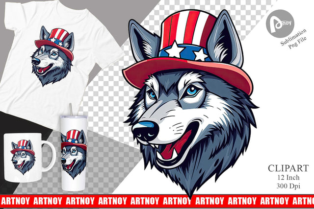 Wolf Patriotic Clipart Sublimation artnoy 