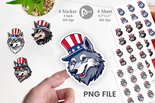 Wolf Patriotic Sticker Sublimation artnoy 