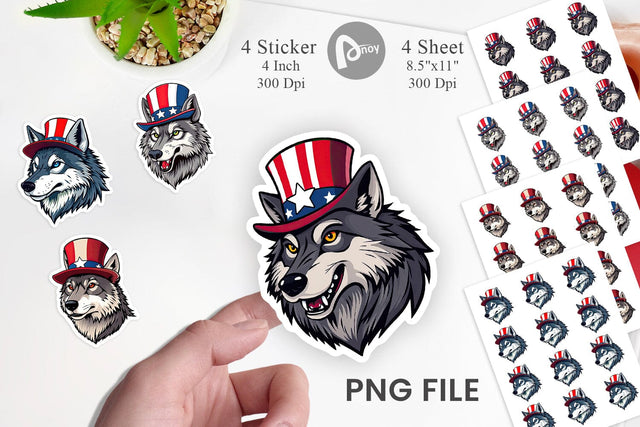 Wolf Patriotic Sticker Sublimation artnoy 