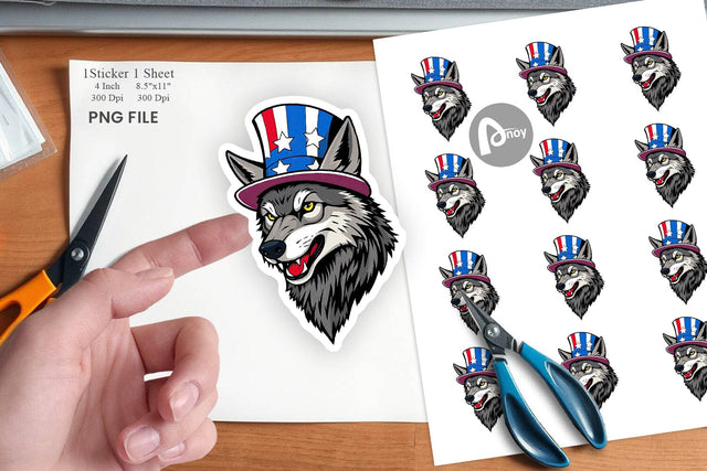 Wolf Patriotic Sticker Sublimation artnoy 