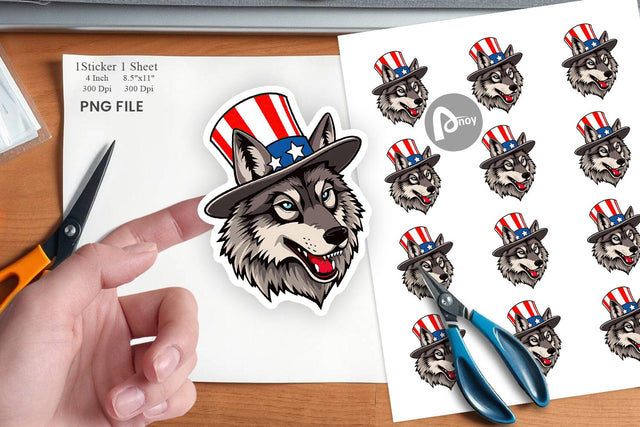 Wolf Patriotic Sticker Sublimation artnoy 
