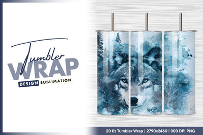 Wolf portrait amidst winter snowflakes tumbler png Sublimation Regulrcrative 