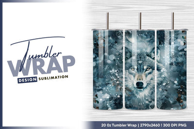 Wolf portrait in winter forest tumbler png Sublimation Regulrcrative 