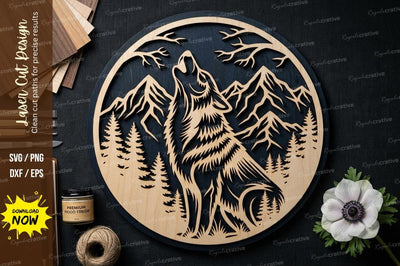 Wolf Round Frame laser Cut svg Cutting file SVG Regulrcrative 
