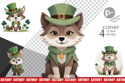 Wolf St. Patrick Clipart Sublimation artnoy 