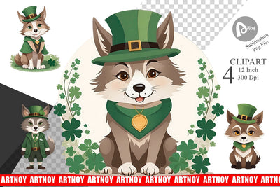 Wolf St. Patrick Clipart Sublimation artnoy 