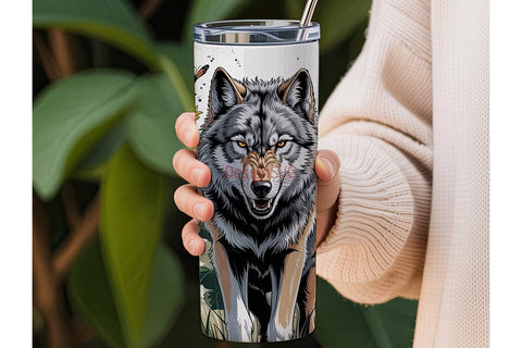 Wolf & Sunflower 20oz Tumbler Wrap Sublimation DesignSVG 