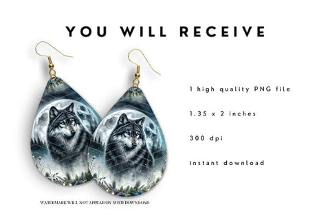Wolf Teardrop Earring Sublimation PNG Sublimation BijouBay 