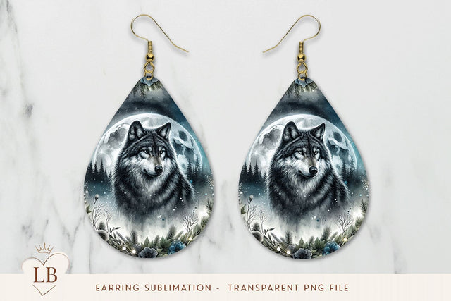 Wolf Teardrop Earring Sublimation PNG Sublimation BijouBay 