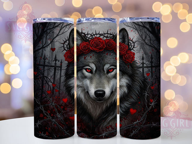 Wolf Tumbler Red Rose Gothic 20oz Wrap, Red Rose Wolf Tumbler, Gothic Wolf Tumbler, 20oz Tumbler Design, Sublimation Tumbler Wrap, Moonlit Wolf Tumbler, Dark Fantasy Tumbler Sublimation SvggirlplusArt 