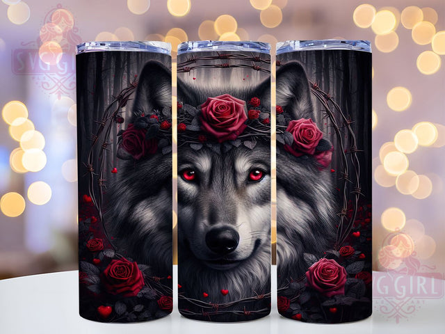 Wolf Tumbler Red Rose Gothic 20oz Wrap, Red Rose Wolf Tumbler, Gothic Wolf Tumbler, 20oz Tumbler Design, Sublimation Tumbler Wrap, Moonlit Wolf Tumbler, Dark Fantasy Tumbler Sublimation SvggirlplusArt 