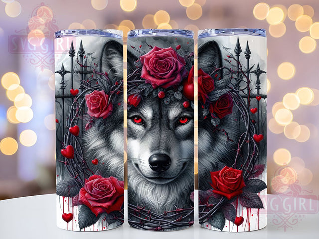 Wolf Tumbler Red Rose Gothic 20oz Wrap, Red Rose Wolf Tumbler, Gothic Wolf Tumbler, 20oz Tumbler Design, Sublimation Tumbler Wrap, Moonlit Wolf Tumbler, Dark Fantasy Tumbler Sublimation SvggirlplusArt 